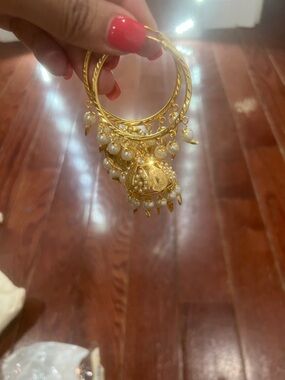 Gold Pearl Jhumka Hoop Earrings - Women Jewelry